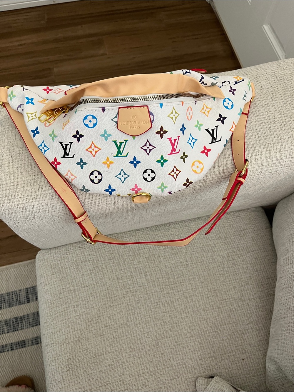 LV inspired White Multicolor Monogram Crossbody Belt Bag